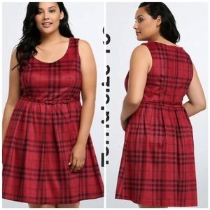 Torrid Red & Blk Plaid Skater Velvet Dress Size 12